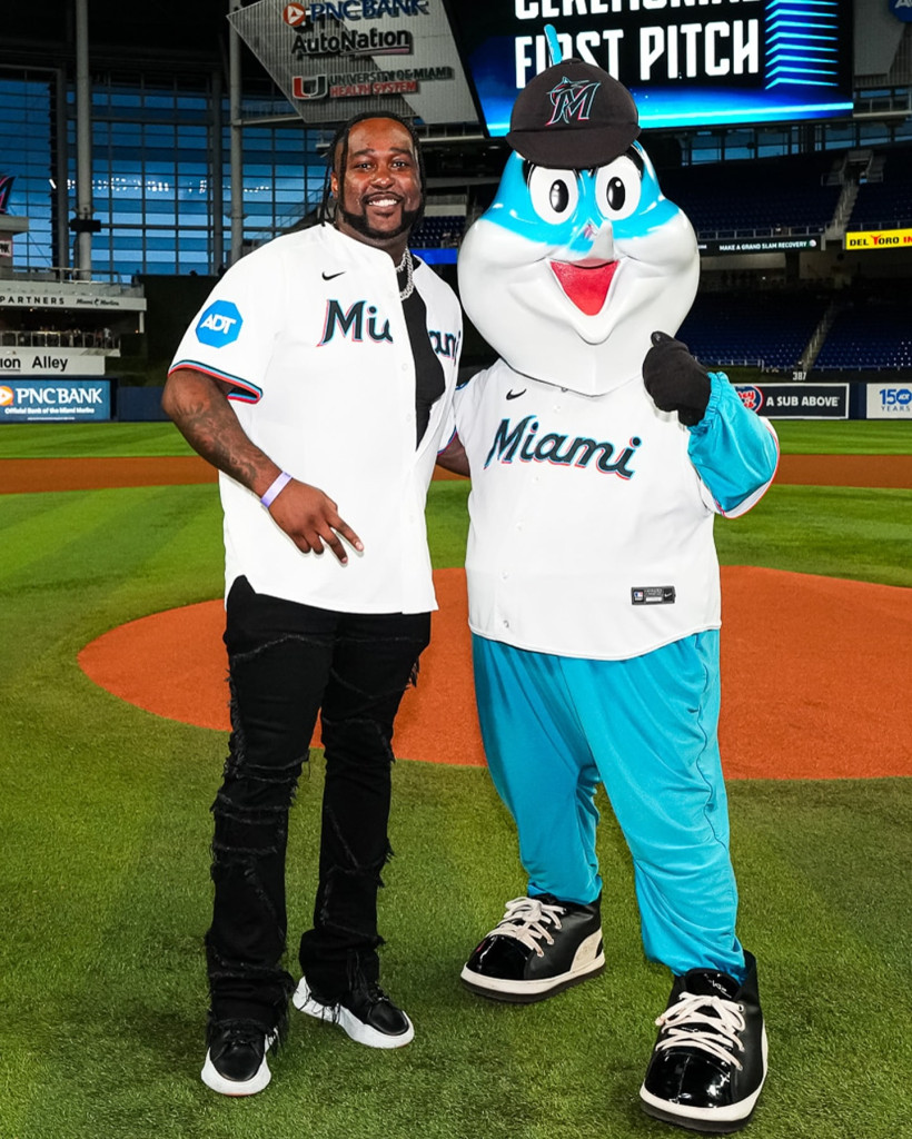 Reazy Throws 1st Pitch At Marlins Game