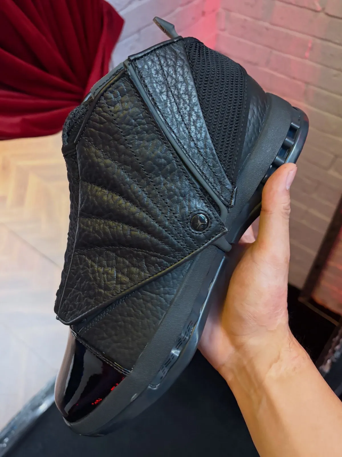 Air Jordan 16 Black Pack in black leather and patent leather